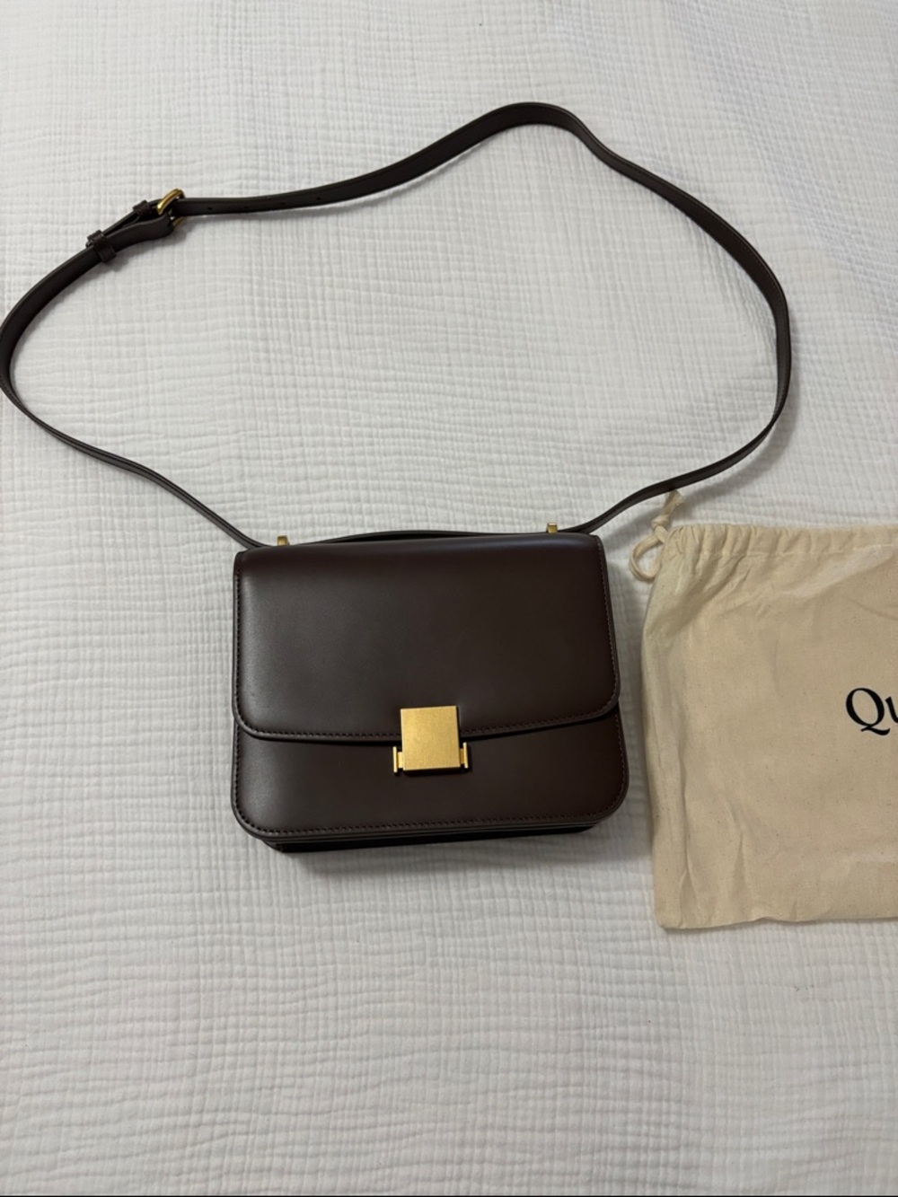 Quince Dark Brown Leather Crossbody Bag with Gold Hardware